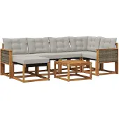 vidaXL Outdoor-Sofagarnitur mit Kissen 7 pcs Natürlich und Hellgrau