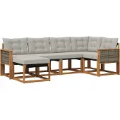 vidaXL Outdoor-Sofagarnitur mit Kissen 6 pcs Natürlich und Hellgrau