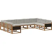vidaXL Outdoor-Sofagarnitur mit Kissen 9 pcs Natürlich und Hellgrau