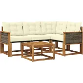 vidaXL Outdoor-Sofagarnitur mit Kissen 5 pcs Natur und Creme