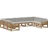 vidaXL Outdoor-Sofagarnitur mit Kissen 9 pcs Natürlich und Hellgrau