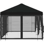 vidaXL Pavillon mit Seitenwänden 6 x 3 m Schwarz Polyester und Stahl