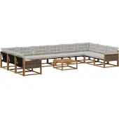 vidaXL Outdoor-Sofagarnitur 11 Stk. Natürlich und Hellgrau