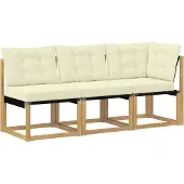 vidaXL Outdoor Mittel- und Ecksofa mit Kissen 3 Stück Weiß
