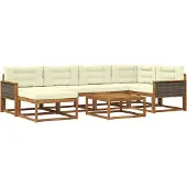 vidaXL Outdoor-Sofagarnitur mit Kissen 7 pcs Natur und Creme