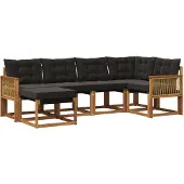 vidaXL Outdoor-Sofagarnitur 6 Stk. Natürlich und Schwarz