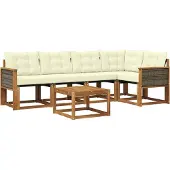 vidaXL Outdoor-Sofagarnitur mit Kissen 6 pcs Natur und Creme