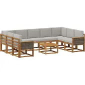 vidaXL Outdoor-Sofagarnitur mit Kissen 10 pcs Natürlich und Hellgrau