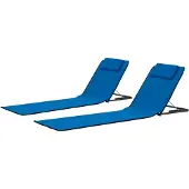 Markenlos Klappbare Strandmatte 2 Stück Stahl und Stoff Blau Liegestuhl