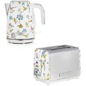 VQ Laura Ashley Frühstücks-Set – Jug-Wasserkocher 1,7 l & 2-Schlitz-Toaster – Elveden Weiß von