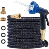 OEM Gartenschlauch 15m, 3-lagiger Latexkern, 10-Funktionen-Sprühdüse, Messing-Quick-Verbinder, 1/2" & 3/4" Adapter