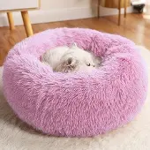 OEM Weiches, wasbares Plüsch-Hundebett, rosa, rutschfest, für Katzen und kleine Hunde