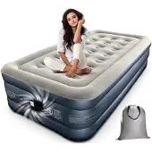 OEM Einzel-Luftbett mit Pumpe, 190x100x46cm, 250kg, Weiß/Grau, Selbstaufblasend