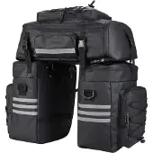 OEM Fahrradtasche Amsterdam Triple, Schwarz, Gesamtbreite 65 cm, 34+28 L, regenbeständig, Reflektorstreifen, Schnellverschluss, Kunststoffböden