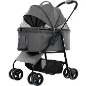 OEM Klappbarer Hundewagen 3in1, atmungsaktives Gitter, 67x32x22cm, 30kg, Grau