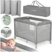 OEM Reisebett 125x65cm, Klappbar, Lichtgrau/Mint, mit Matratze