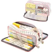 Famanu Etui mit 3 Fächern für Schule und Büro - multifunktionale Stiftebox, Organizer und Kosmetiktasche