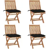 vidaXL Eleganten-Stil Klappbare Gartenstühle mit Kissen 4 Stk. Massivholz Teak DE4695514