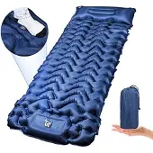 Markenlos Luftbett mit Eingebauter Pumpe - Selbstaufblasend - 1-Personen Schlafmatte - Blau - 29L x 14B x 8H cm