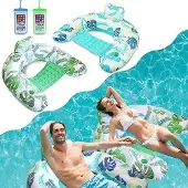 Markenlos Luftbett 2-Sitzer Schwimmbad - Aufblasbare Wasserhängematte mit 3 Becherhaltern