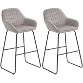 HOMCOM Barhocker 2er Set, Gepolstert Barstuhl mit Fußstütze, Lehne, Samtoptik