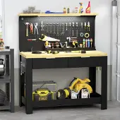 TWSOUL Werkbank 1350x1100x556mm-bis 200kg, Schubladen Ablagefächer Lochrückwand Haken, Mit LED-Arbeitsleuchte & integrierter Steckdosenleiste