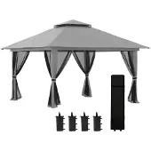 Outsunny Faltpavillon 4 x 4 m, Gartenpavillon mit 4 Netzwänden, UV-Schutz Grau