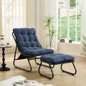 Msnan Outdoor Lounge Sessel mit Hocker, gepolstert, Stahlgestell, Beige, Garten Relaxstuhl