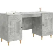 vidaXL Schreibtisch mit Tür Betongrau 142,5 x 50 x 75 cm Holzwerkstoff