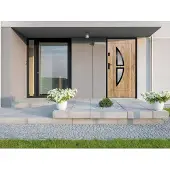 Vente-unique Eingangstür aus Stahl, verglast und Edelstahl H207 x B100 cm Eichenoptik - Stärke 55 mm - DIN rechts - COVAS