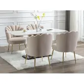 Vente-unique 6er Set Stühle aus Velours und vergoldetem Stahl - Beige - RUTY by Pascal Morabito