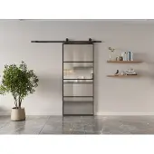 Vente-unique Wandschiebetür - Aluminium und mattiertes gehärtetes Glas - H 205 x B 93 cm - SINCA II