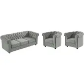 Vente-unique Couchgarnitur 3+1+1 - Samt - Hellgrau - CHESTERFIELD