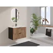 Vente-unique Badezimmer-Hängeschrank mit Waschbecken - Natürliches Licht und Schwarz - 80 cm - MADELA