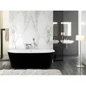 Vente-unique Halb freistehende Badewanne 170 x 75 x 58 cm Acryl Schwarz glänzend 245 L DIVINA