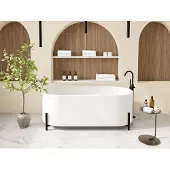Vente-unique Freistehende ovale weiße Badewanne mit schwarzen Beinen - 160 x 73,5 x 59 cm - ALONSA
