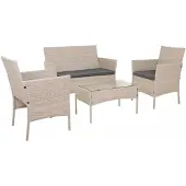 Gardlov 26909 Gartenmöbel – Sofa, 2 Sessel, Tisch mit Glasplatte, Rattan in Beige