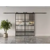 Vente-unique Doppelschiebetür für Wandmontage - Aluminium und klares gehärtetes Glas - 2 x H 205 x B 93 cm - SINCA II