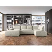 Vente-unique Große Wohnlandschaft - Ecke links - Mit Schlaffunktion - Cord - Beige - AMELIA