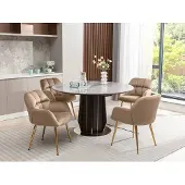 Vente-unique Satz von 6 Stühlen mit Armlehnen - Velours und Goldmetall - Beige - PEGA