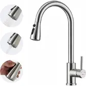 OEM Küchenarmatur Edelstahl 420 mm, hochgebogener Auslauf, 3 Strahlarten, 360° schwenkbar, ausziehbare Handbrause, keramische Kartusche