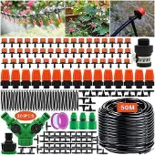 Famanu Gartenbewässerung Set mit 201 Zubehörteilen und 50 m Bewässerungsschlauch - für Pflanzen und Beete