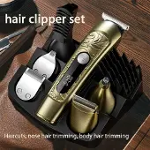 Exlene Multifunktionales wasserfestes Retro-Metall-Trimmer Set professioneller 6-in-1-Akku-Haarschneider