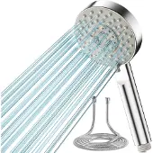 Unyqoos Wassersparender Handduschkopf (ABS, verchromt) mit 2 m Edelstahl-Duschschlauch, 5 Strahlarten & Turbotechnologie