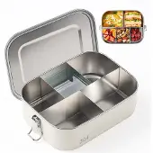 Unyqoos Edelstahl-Lunchbox, 5 Fächer, 1600 ml – auslaufsichere, spülmaschinengeeignete Brotdose für Arbeit & unterwegs