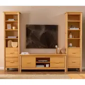 AEA Beige Wohnzimmer Garnitur RTV-Ständer 2x Holz Vitrinen 3tlg