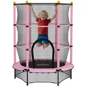 HOMCOM Kinder Trampolin Ø140 cm, Trampolin für Kinder 3-10 Jahre, Rosa