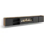 Skraut Home TV-Möbel Holzeffekt schwarz eiche 315x35x50cm Kamin mit Feuereffekt