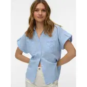 Vero Moda Kurzarmbluse "VMTHILDE SS SHIRT WVN NOOS" Baumwolle, Kurzarm mit Riegel, hinten etwas länger als vorn