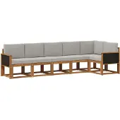 vidaXL Outdoor-Sofagarnitur 6 stk. Natürlich und Hellgrau Polyester